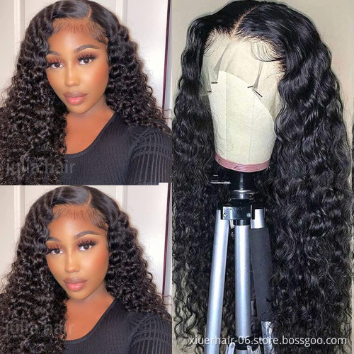 Top-Selling Cuticle Aligned 250% Density Black Long Water Wave 300G Preplucked Frontal 100% Human Hair Wigs